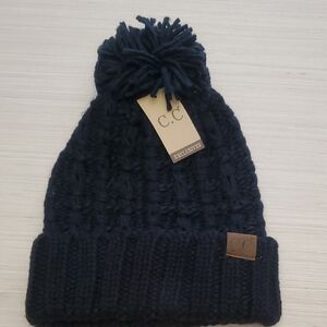 C.C Black Knit Beanie with Pom